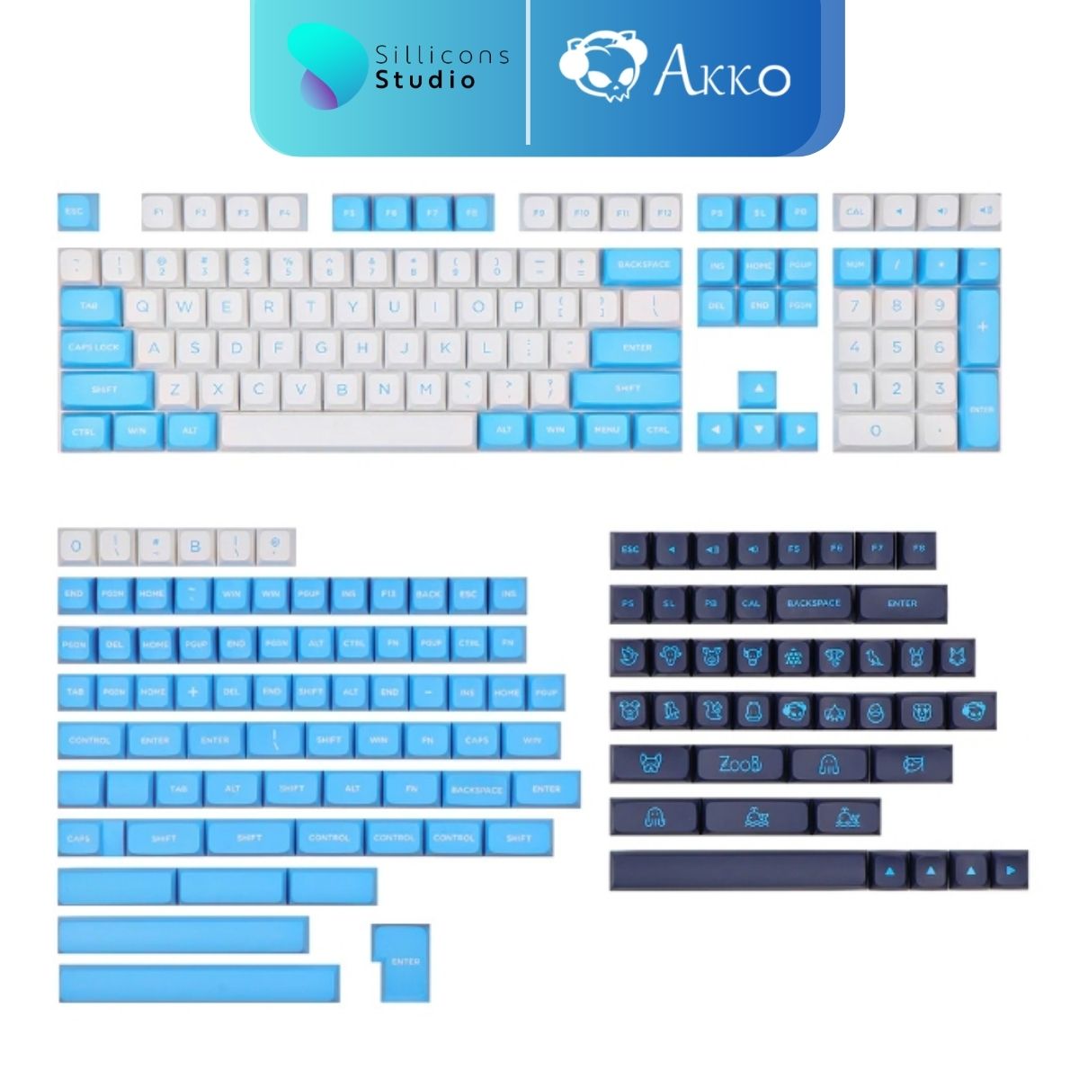 คีย์แคป AKKO PBT Double-Shot Keycap set - Carolina Blue (MDA profile) 227 ปุ่ม PTB Keycap Set