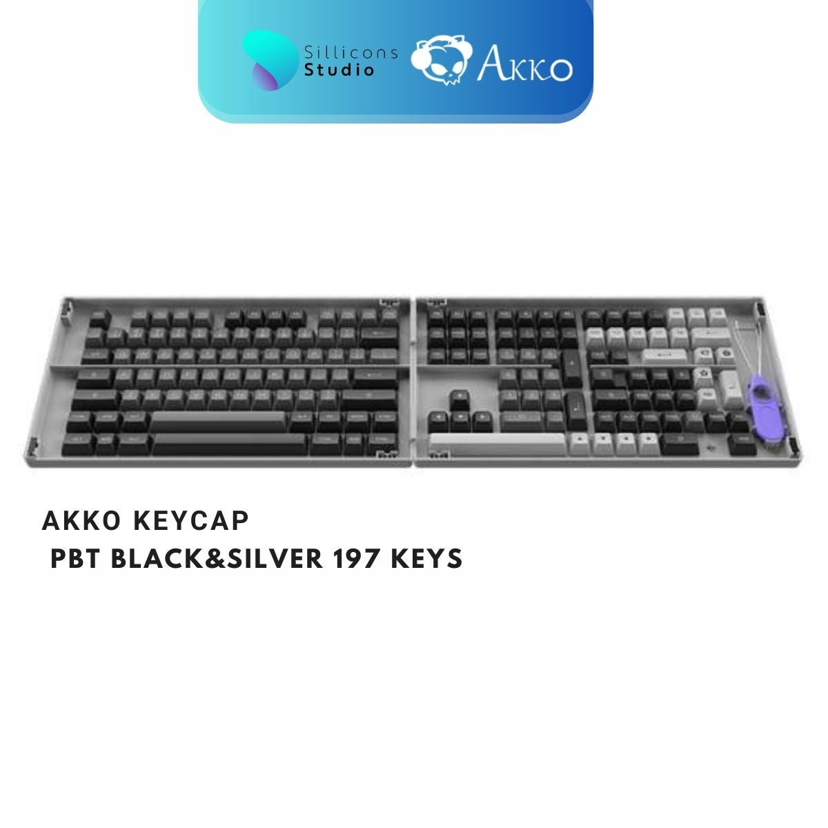 ปุ่มคีย์แคป Akko PBT - Black&Silver 197 ปุ่ม ASA profile คีย์แคป สำหรับ Mechanical Keyboard Keycap