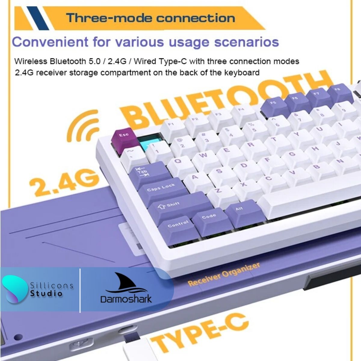 Darmoshark TOP75 81 Keys 75% RGB Bluetooth 5.0/2.4G Wireless/Wired Gaming Mechanical Keyboard