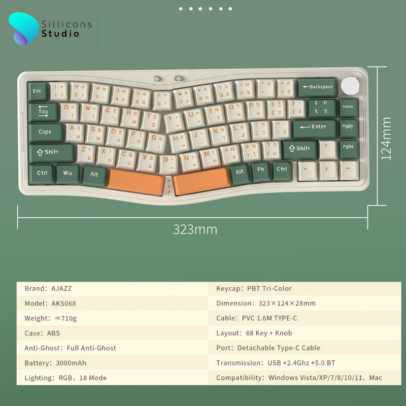 คีย์บอร์ด Ajazz AKS068 Pro Wireless Mechanical Keyboard (EN/TH)