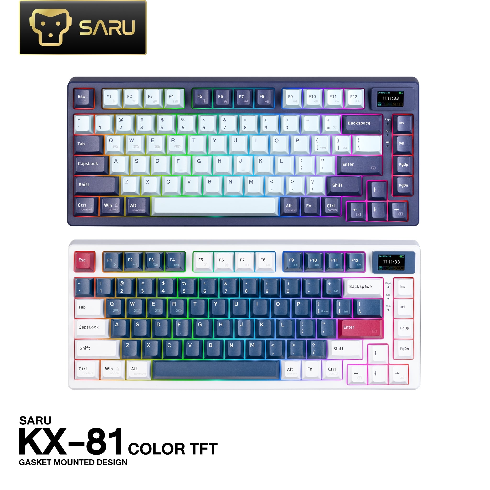 KEYBOARD  SARU KX-81 GASKET MOUNTED CUSTOM KEYBOARD COLOR TFT (EN)