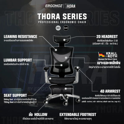 ERGONOZ THORA Professional Ergonomic chair เก้าอี้คอมพิวเตอร์ เก้าอี้ทำงาน เก้าอี้เพื่อสุขภาพ เก้าอี้ ergonomic