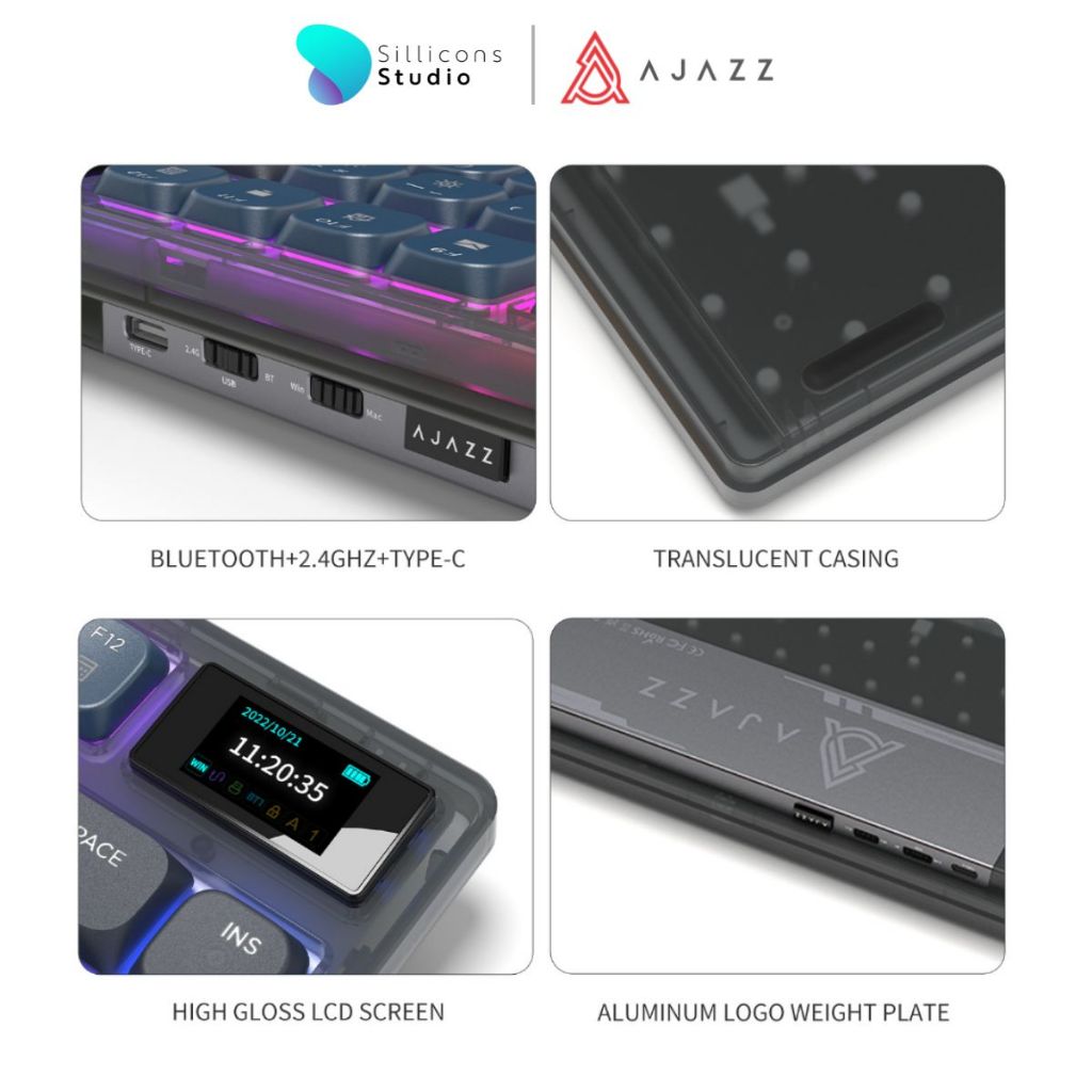 (คีย์ไทย) Ajazz AK832 PRO TFT Tri-Mod Low-Profile Gasket Structure RGB Mechanical Keyboard