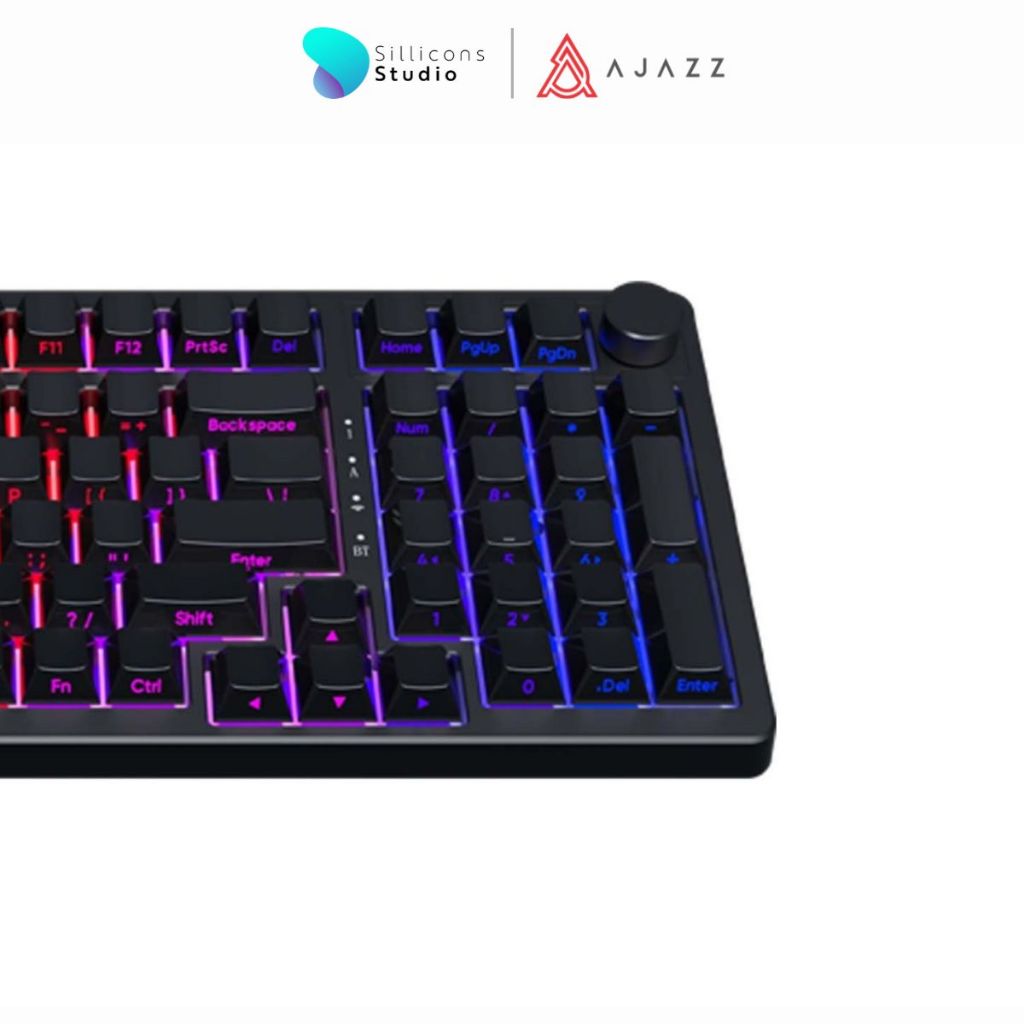 (คีย์ภาษาอังกฤษ) คีย์บอร์ดเกมมิ่ง Ajazz AK992 Side Carve Black Gasket Red Switch Tri-Mod Hotswappable Wireless Mechanical Keyboard รับประ