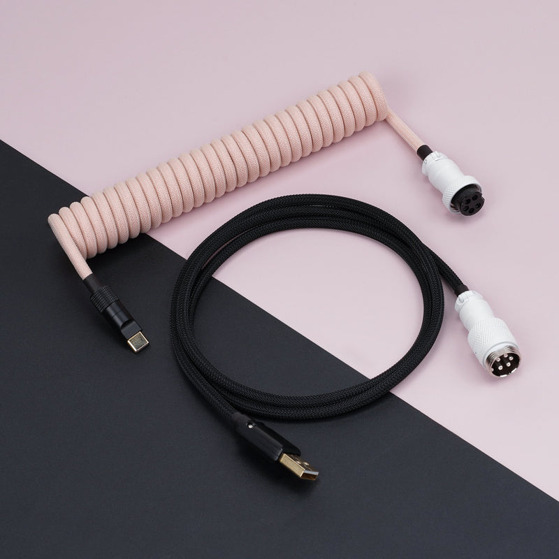 (KBDFANS) COIL CABLE PINK&BLACK HANDMADE CUSTOM MECHANICAL KEYBOARD USB-C