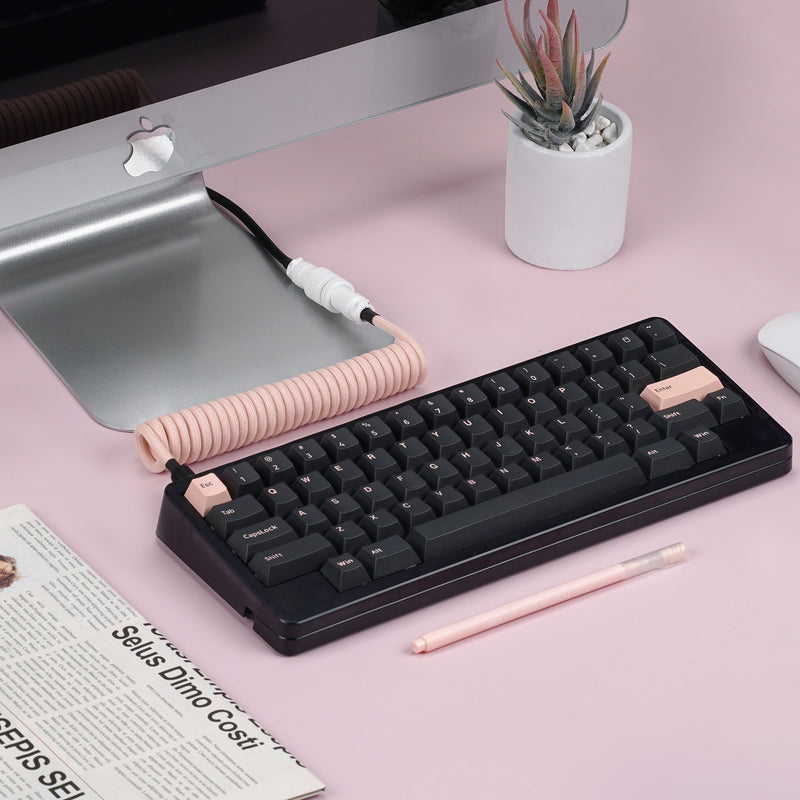 (KBDFANS) COIL CABLE PINK&BLACK HANDMADE CUSTOM MECHANICAL KEYBOARD USB-C