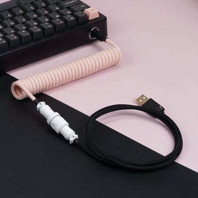 (KBDFANS) COIL CABLE PINK&BLACK HANDMADE CUSTOM MECHANICAL KEYBOARD USB-C