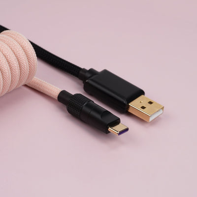 (KBDFANS) COIL CABLE PINK&BLACK HANDMADE CUSTOM MECHANICAL KEYBOARD USB-C